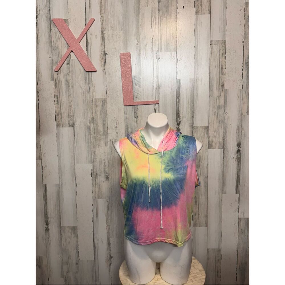 H&M Tie Dye Sleeveless Hoodie Crop Top XL - Picture 2 of 7
